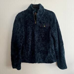 Pendleton Fuzzy Full Zip Coat Jacket Blue Plaid Fleece Long Sleeve Sz M Women's